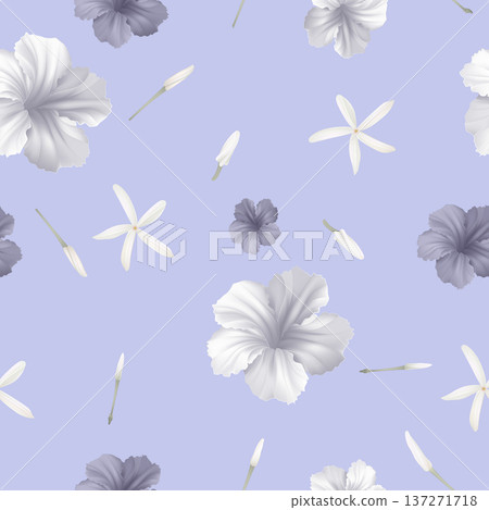 Floral seamless pattern, white and purple ruellia tuberosa flowers and on purple Floral seamless pattern, white and purple ruellia tuberosa flowers and on purple 137271718