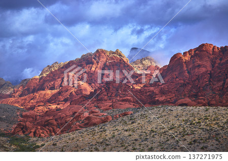 Red Rock Canyon Calico Hills and Turtlehead Peak Under Dramatic Sky in Nevada Red Rock Canyon Calico Hills and Turtlehead Peak Under Dramatic Sky in Nevada 137271975