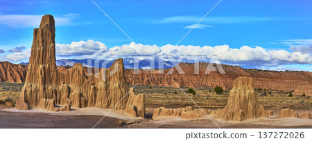 Panorama of Cathedral Gorge State Park Clay Formations and Desert Landscape Nevada Panorama of Cathedral Gorge State Park Clay Formations and Desert Landscape Nevada 137272026