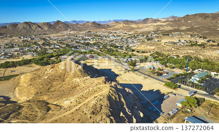 Aerial Beatty Nevada Mountain Landscape with Town and Desert Surroundings 137272064