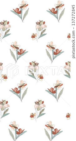 watercolor painting of leaf and flowers watercolor painting of leaf and flowers 137272845