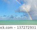Beautiful rainbow in the cloudy sky over the ocean waters in tropics. 137272931