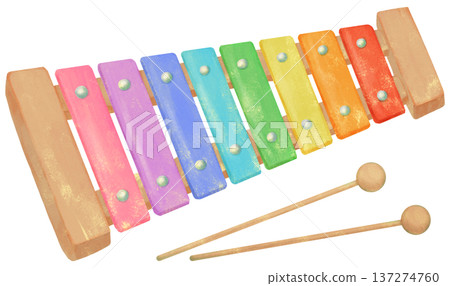 Colorful xylophone (metallophone) and drumsticks illustration Colorful xylophone (metallophone) and drumsticks illustration 137274760