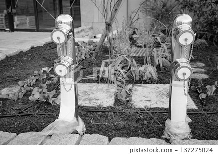 Newly constructed fire hydrant (black and white photo) Newly constructed fire hydrant (black and white photo) 137275024