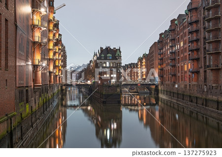 Hamburg Speicherstadt at Dusk A Timeless View of History and Architecture in Germany 137275923