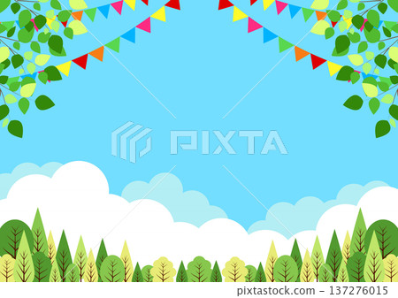 Forest event background, cute, simple, horizontal, illustration 137276015