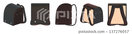 從各個角度看到的黑色書包的3DCG插圖 從各個角度看到的黑色書包的3DCG插圖 137276057