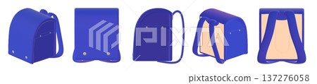 從各個角度看到的藍色書包的3DCG插圖 從各個角度看到的藍色書包的3DCG插圖 137276058