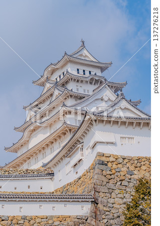 Stone walls and Himeji Castle tower Stone walls and Himeji Castle tower 137276218