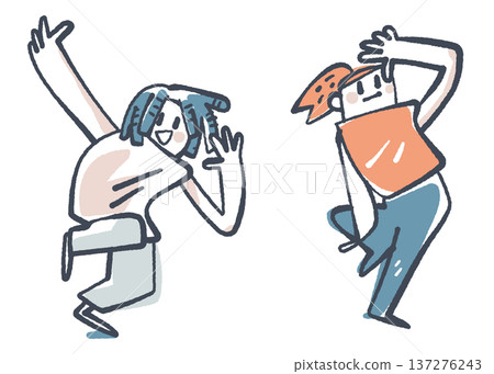 Dancing is more fun with two people! Illustration of children dancing in a synchronized pair. Friends, lessons. Dancing is more fun with two people! Illustration of children dancing in a synchronized pair. Friends, lessons. 137276243
