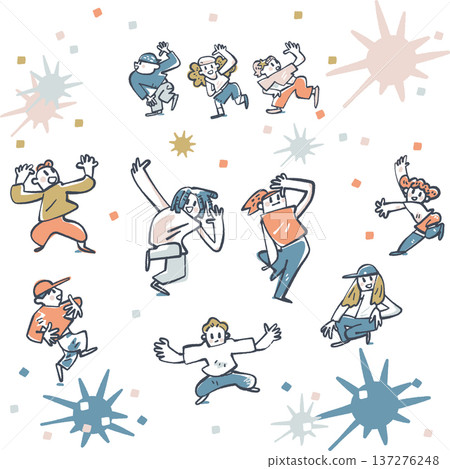 Dance! Lots of fun friends! Lessons, children, elementary school students, illustration set, whole body, smiling, energetic Dance! Lots of fun friends! Lessons, children, elementary school students, illustration set, whole body, smiling, energetic 137276248
