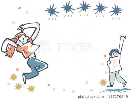 Dance, fun jumps! Full-body illustration with central copy space for easy use on flyers. Lessons, energetic. 137276249