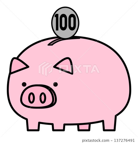 Illustration of a piggy bank saving 100 yen coins 137276491
