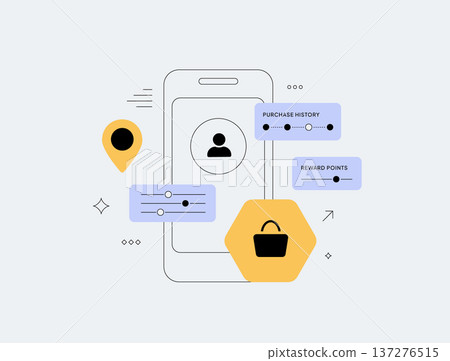 AI-powered hyper-personalization, personalized shopping recommendations, targeted marketing strategy. Customer behavior analysis, e-commerce customization, data-driven insights, vector illustration 137276515