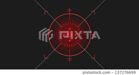 Crosshair Hud red. Futuristic accuracy simulator. Circular bullseye target and Hud for game interface. Modern Vector illustration Crosshair Hud red. Futuristic accuracy simulator. Circular bullseye target and Hud for game interface. Modern Vector illustration 137276699