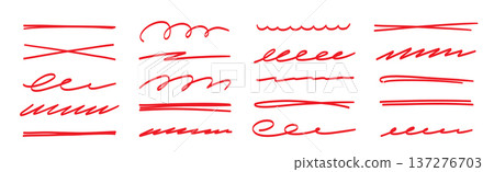 Red brush stroke underline collection. Marker pen highlight stroke pack. Vector swoosh brush underline set for accent, marker emphasis element. Vector Red brush stroke underline collection. Marker pen highlight stroke pack. Vector swoosh brush underline set for accent, marker emphasis element. Vector 137276703