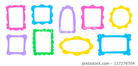Frame border hand drawn cute set. Cute doodle frame border square, rectangle line photo picture shapes. Cartoon children kids bow scallop lace stamp retro vintage card. Vector Frame border hand drawn cute set. Cute doodle frame border square, rectangle line photo picture shapes. Cartoon children kids bow scallop lace stamp retro vintage card. Vector 137276704