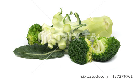 Fresh Green Broccoli, Romanesco, and Kale on White Background for Healthy Cooking and Produce Images Fresh Green Broccoli, Romanesco, and Kale on White Background for Healthy Cooking and Produce Images 137276761
