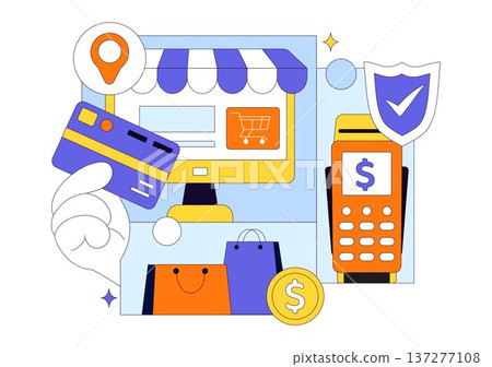 Merchant Services Vector Illustration of Digital Marketing Strategy With People Referring Businesses and Earning Money Online In Flat Background 137277108
