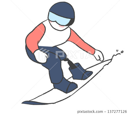 一名殘障單板滑雪運動員在單板上滑行的插圖 一名殘障單板滑雪運動員在單板上滑行的插圖 137277126