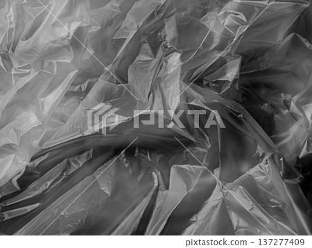 Plastic Black Bag Wrap Film Grunge Overlay Effect Background Mockup Foil Pack Design Wrnkle Abstract Grey Texture Pattern Element Clear Polyethylene Wrapper Pattern Material Layer Surface Template. 137277409