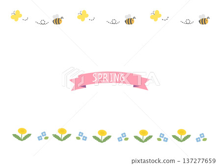 背景橫幅蜜蜂蝴蝶春花粉紅春天插圖向量框架 137277659
