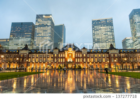 Tokyo Station on a rainy night Tokyo Station on a rainy night 137277718
