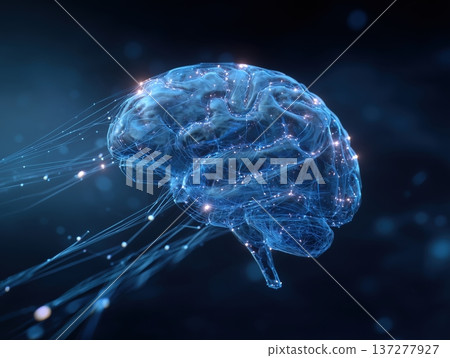 Blue glowing brain network AI and neurons 137277927