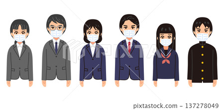 一組戴著口罩的人物插圖 137278049