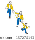 A simple illustration of a family running with a smile holding hands 137278143