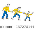 A simple illustration of a family walking hand in hand with a smile 137278144