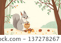 Illustration of a squirrel picking up acorns 137278267