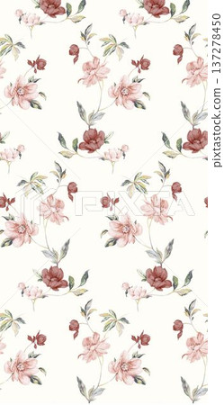 watercolor painting of leaf and flowers pattern 137278450