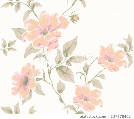 watercolor painting of leaf and flowers, seamless 137278462