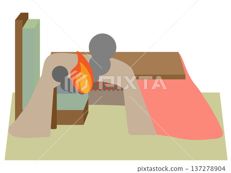 圖示：由於座椅被推入與加熱器接觸而引發暖桌火災的原因。 137278904