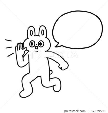 一隻滑稽的兔子在叫，旁邊還有一個對話框──線條描圖 137279598
