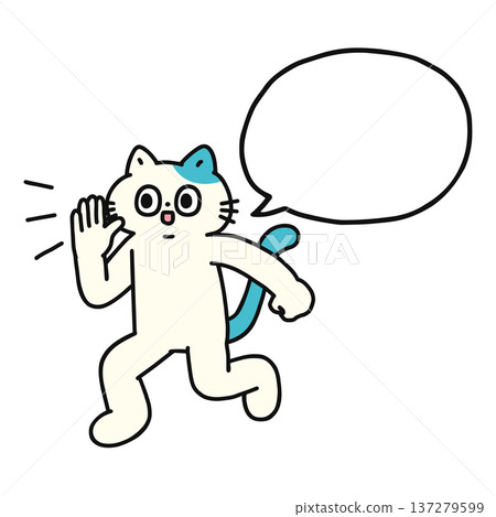 一隻滑稽的貓咪發出帶有對話框的叫聲 一隻滑稽的貓咪發出帶有對話框的叫聲 137279599