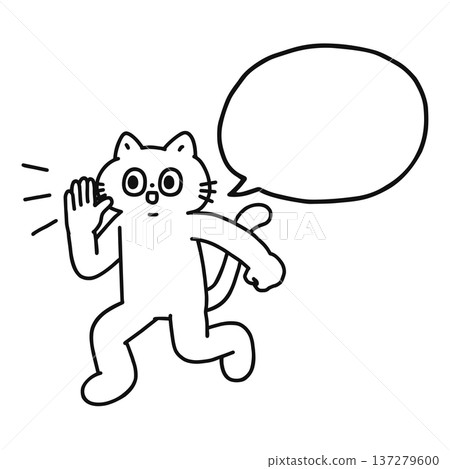 A funny cat calling out and a speech bubble - line drawing 137279600