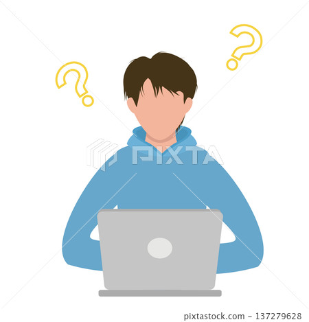 一個年輕人正在使用電腦思考。 137279628