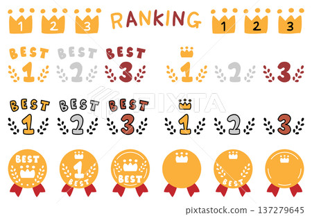 Cute hand-drawn 1st, 2nd, and 3rd place ranking materials Cute hand-drawn 1st, 2nd, and 3rd place ranking materials 137279645