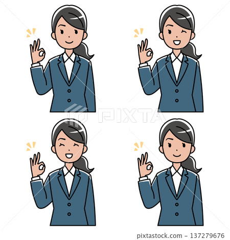 插圖：一位身穿西裝的東南亞女性面帶微笑，並做出「OK」手勢 137279676