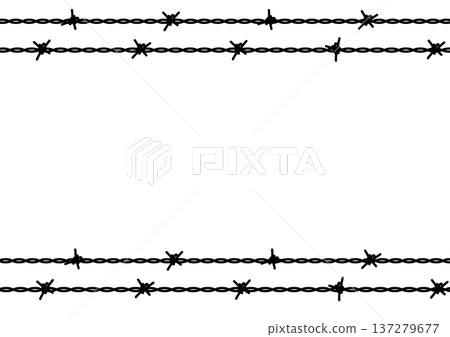 Barbed wire frame arranged vertically to represent security, isolation, prohibitions, crime prevention, and no entry 137279677