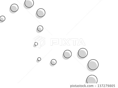 A refreshing line of large and small circles that resemble bubbles and droplets, and a wavy line of floating shaded white dots. 137279805