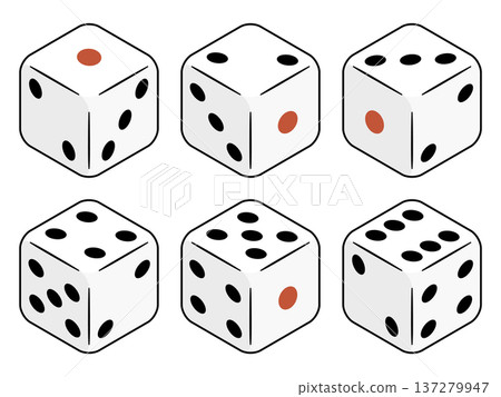 一套六個骰子的示意圖，數字分別為 1 到 6。 137279947