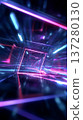 Neon tunnel futuristic corridor glowing square abstract light perspective depth motion blur digital background cyberpunk style neon tunnel 137280130