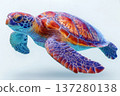 Sea turtle colorful underwater ocean marine wildlife aquatic vibrant fantasy surreal blue purple orange pattern texture detail closeup animal 137280138