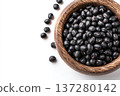 Black bean legume protein healthy organic dry wooden bowl food ingredient isolated on white background, clean minimal composition 137280142
