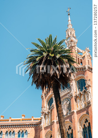 Sant Pau Hospital and palm tree in Barcelona, Spain Sant Pau Hospital and palm tree in Barcelona, Spain 137280257