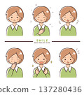 Short hair woman's smile and facial expression icon set illustration 137280436