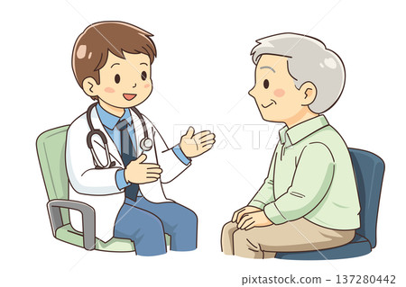 醫生在診間與老年病患交談的醫療諮詢場景插圖 醫生在診間與老年病患交談的醫療諮詢場景插圖 137280442